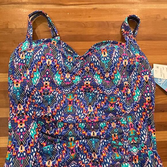 Swim Solutions Women's Tummy-Control Shirred One-Piece Swimsuit 12 - Picture 2 of 9